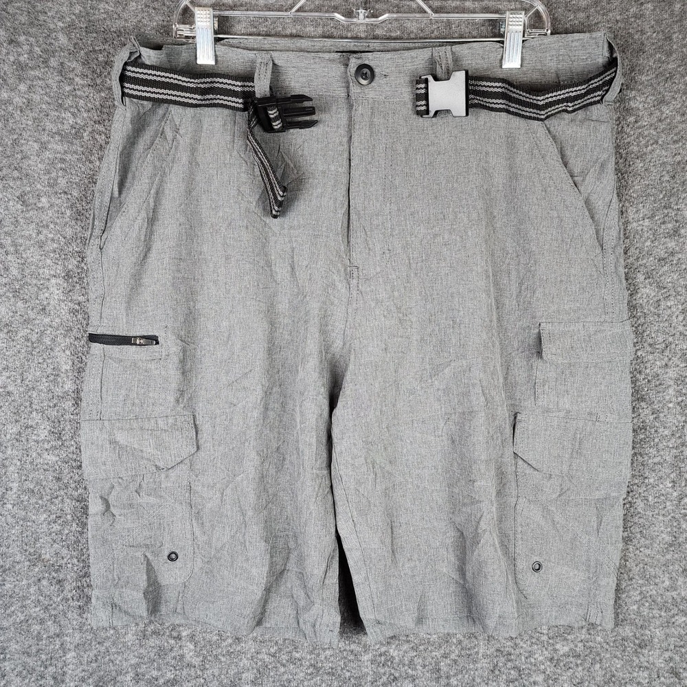Iron Co Cargo Shorts Mens 36 Heather Grey Stretch Performance Belted 14278025